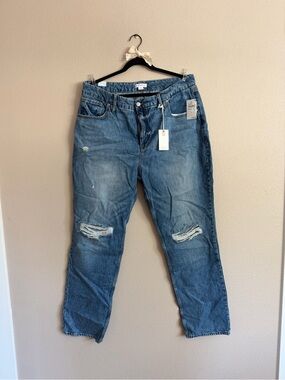 Good American Distressed Medium Blue Boyfriend Jeans